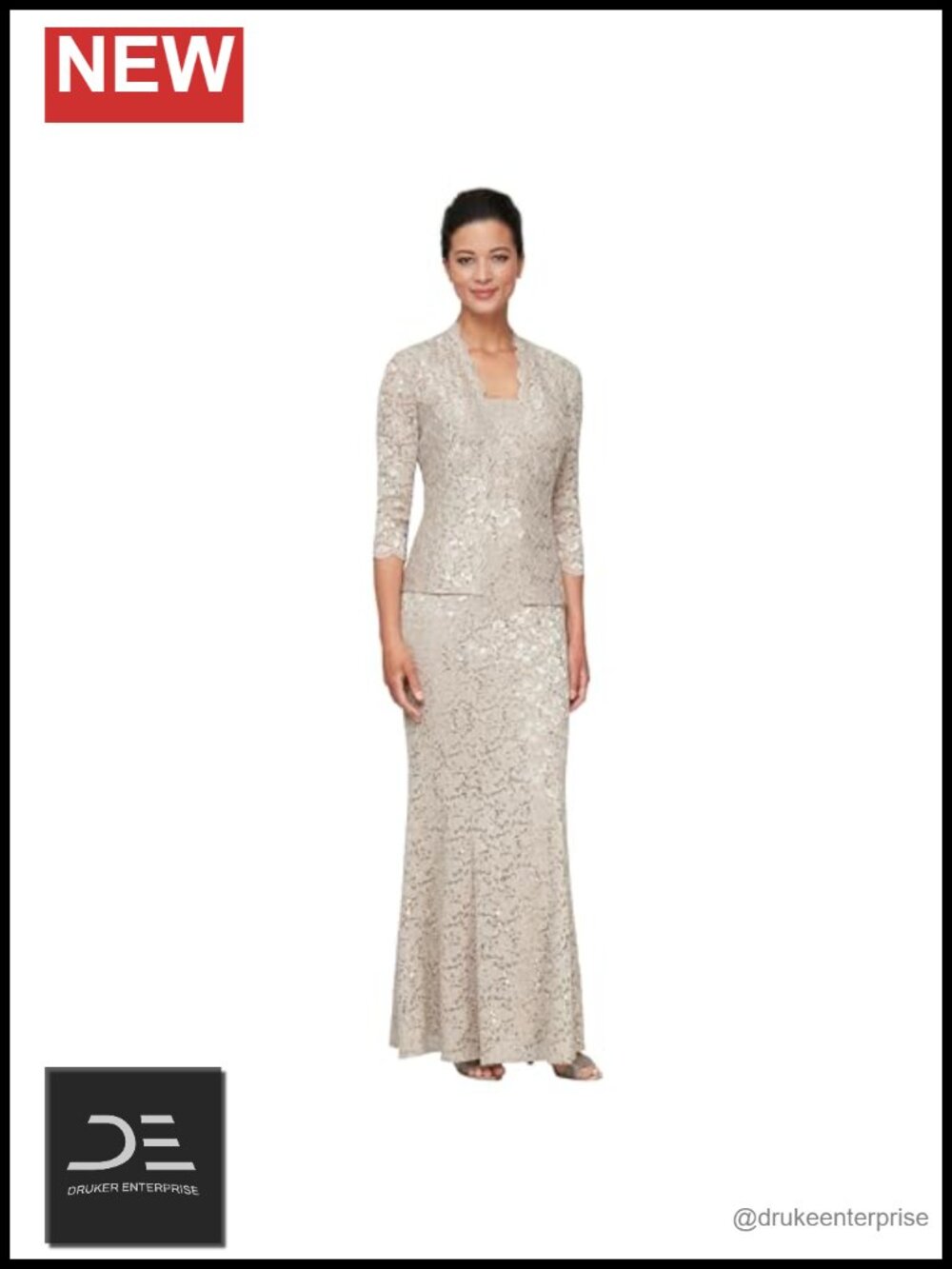Women's Long Sequin Lace Fit Flare Mother Bride Dress Jacket